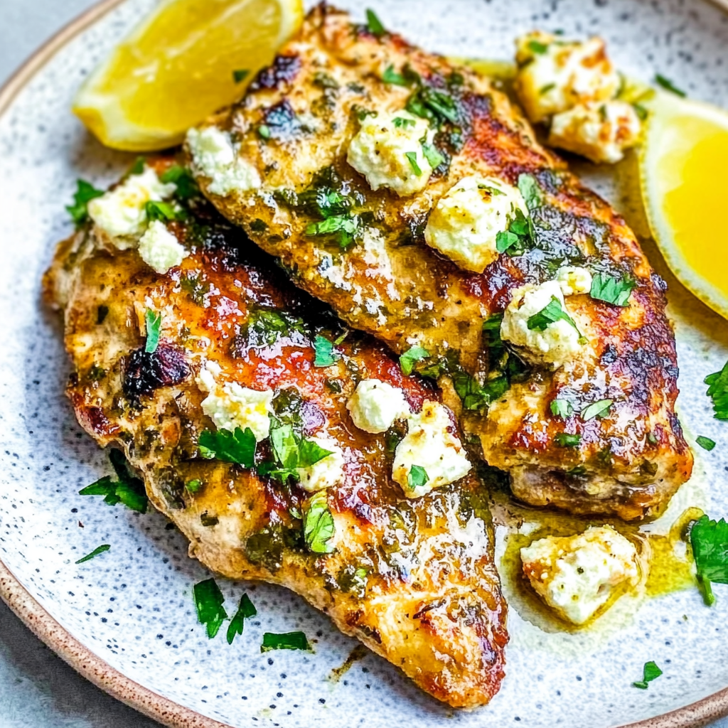 Recipe preparation for Greek Chicken with Lemon and Feta
