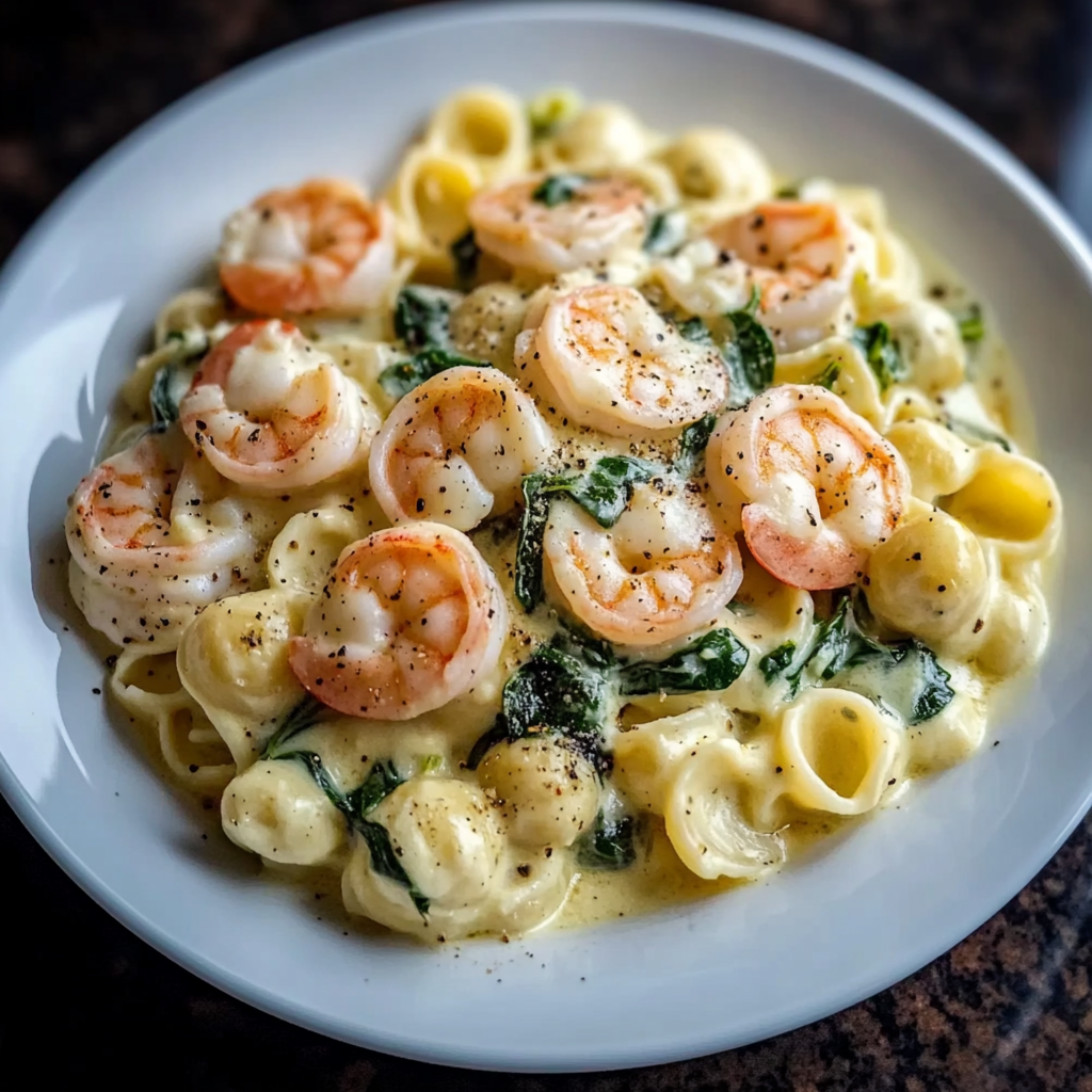 Recipe preparation for Creamy Shrimp and Spinach Ricotta Pasta