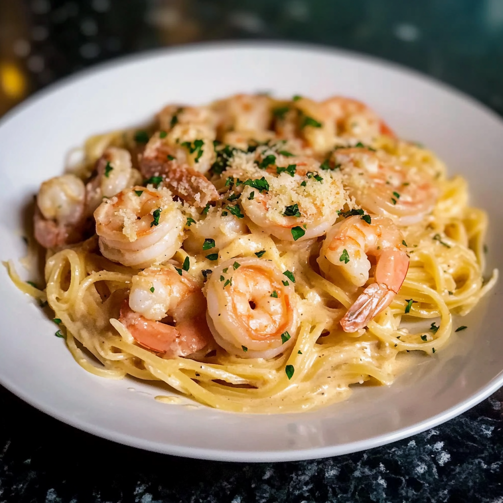 Recipe preparation for Shrimp and Creamy Mozzarella Pasta