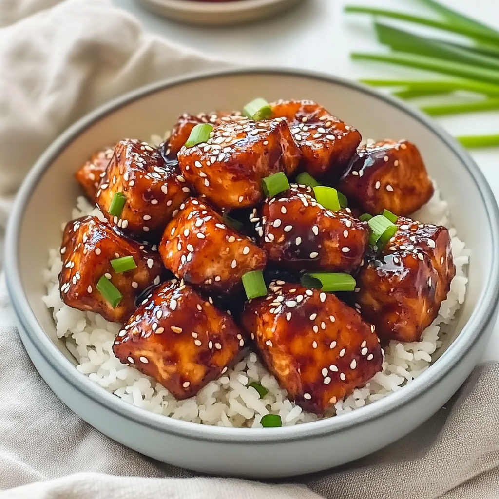 Recipe preparation for Sticky Honey-Garlic Glazed Salmon Nuggets