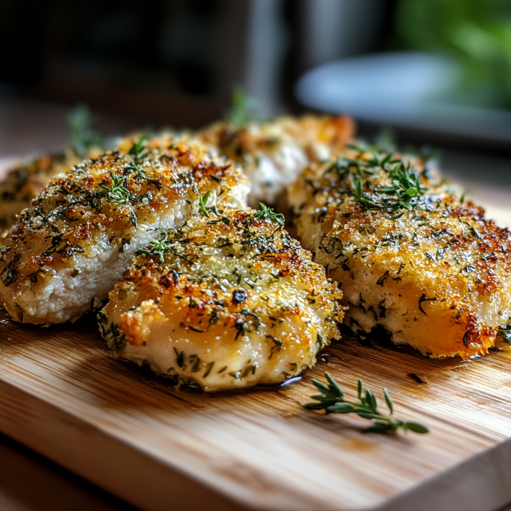 Recipe preparation for Herb-Crusted Baked Boursin Chicken