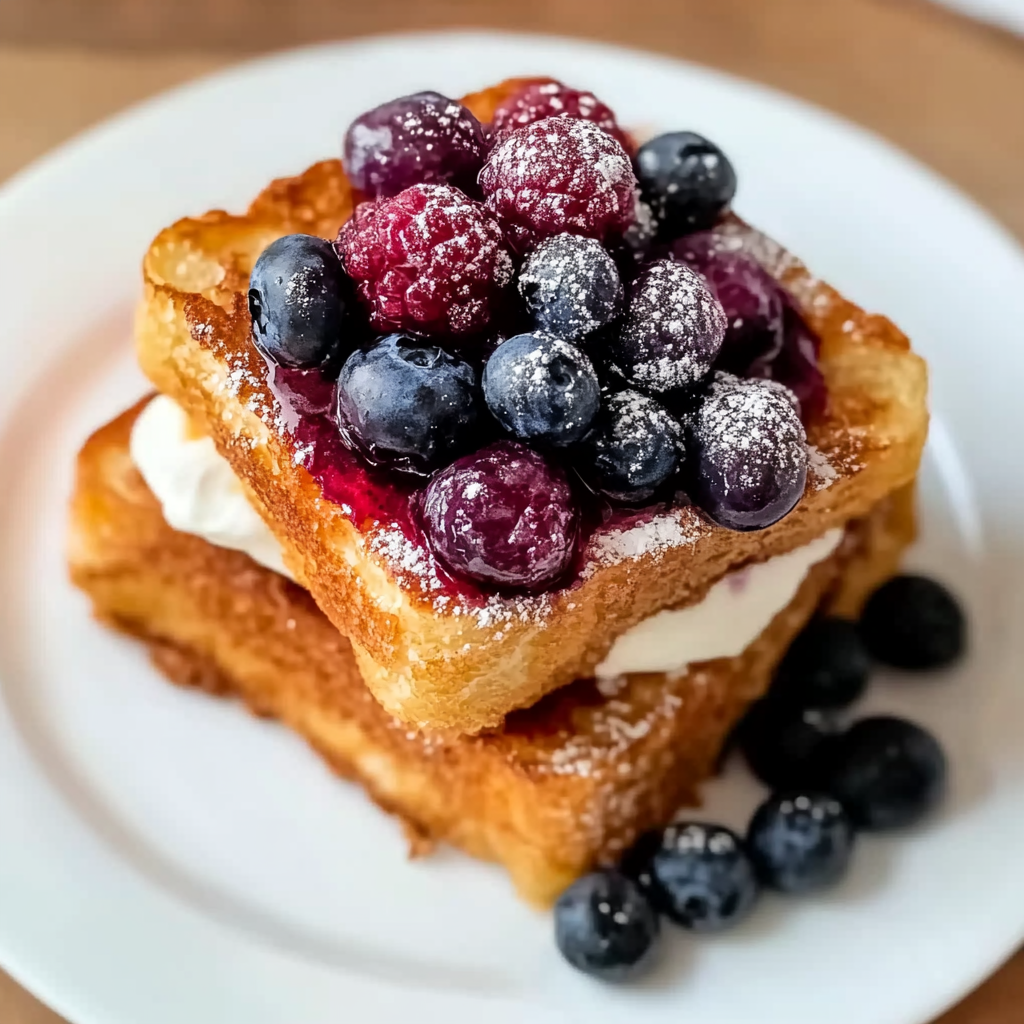 Recipe preparation for Cinnamon French Toast Fingers with Greek Yogurt and Blueberry Sauce