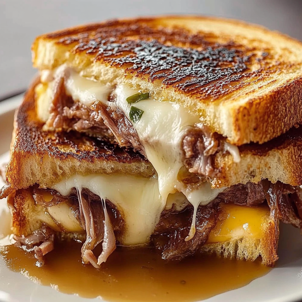 Recipe preparation for French Dip Grilled Cheese