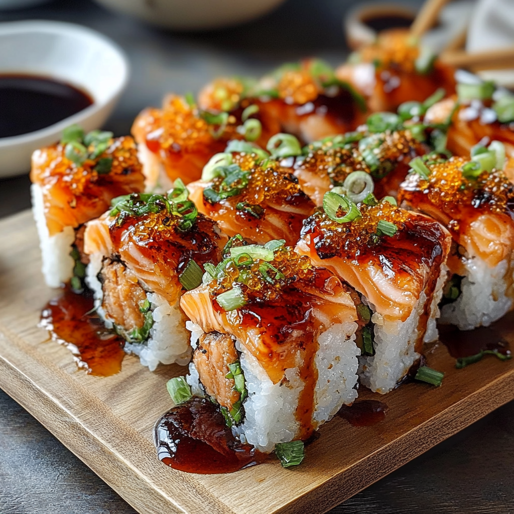 Recipe preparation for Spicy Salmon Sushi Bake