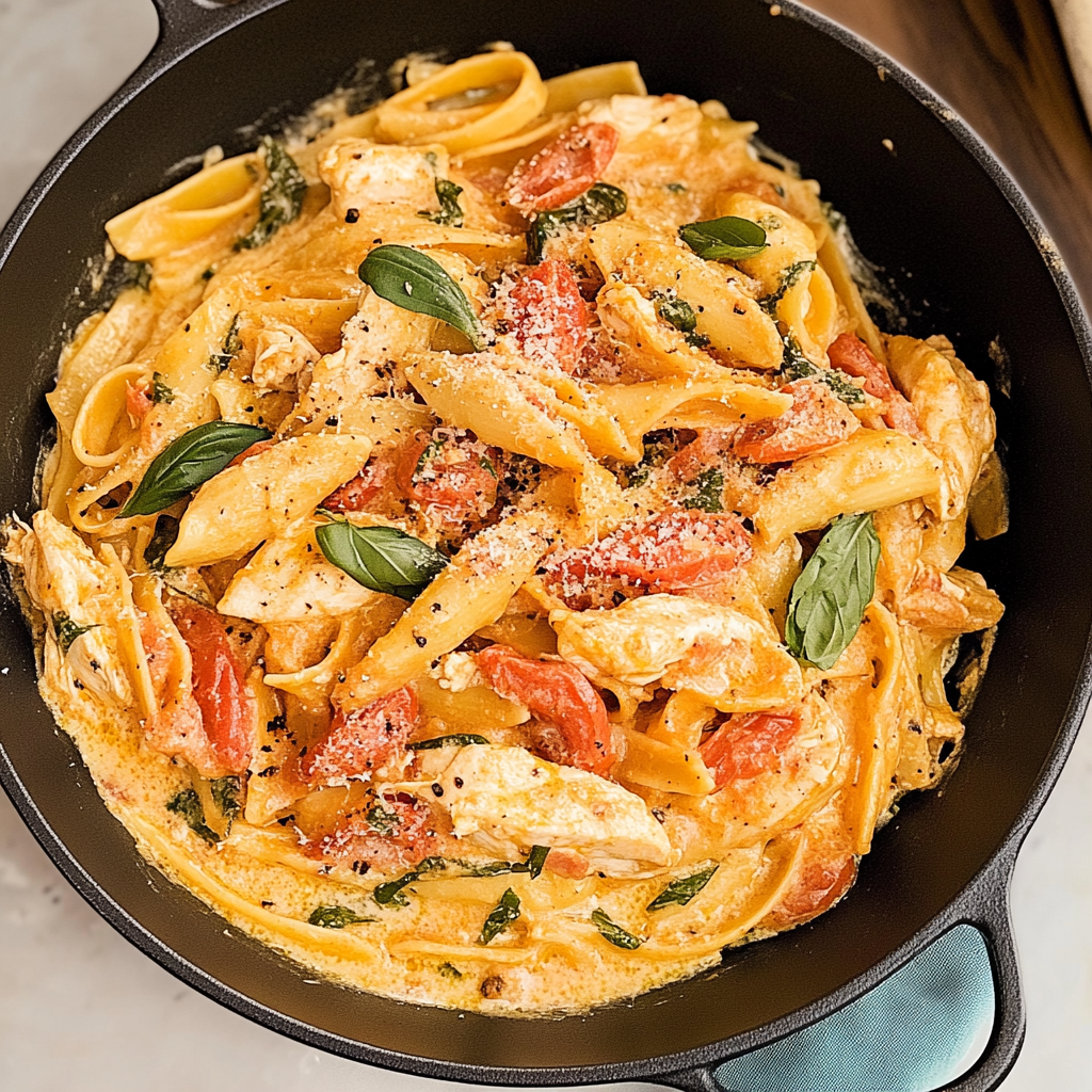 Recipe preparation for Chicken Pasta with Tomatoes
