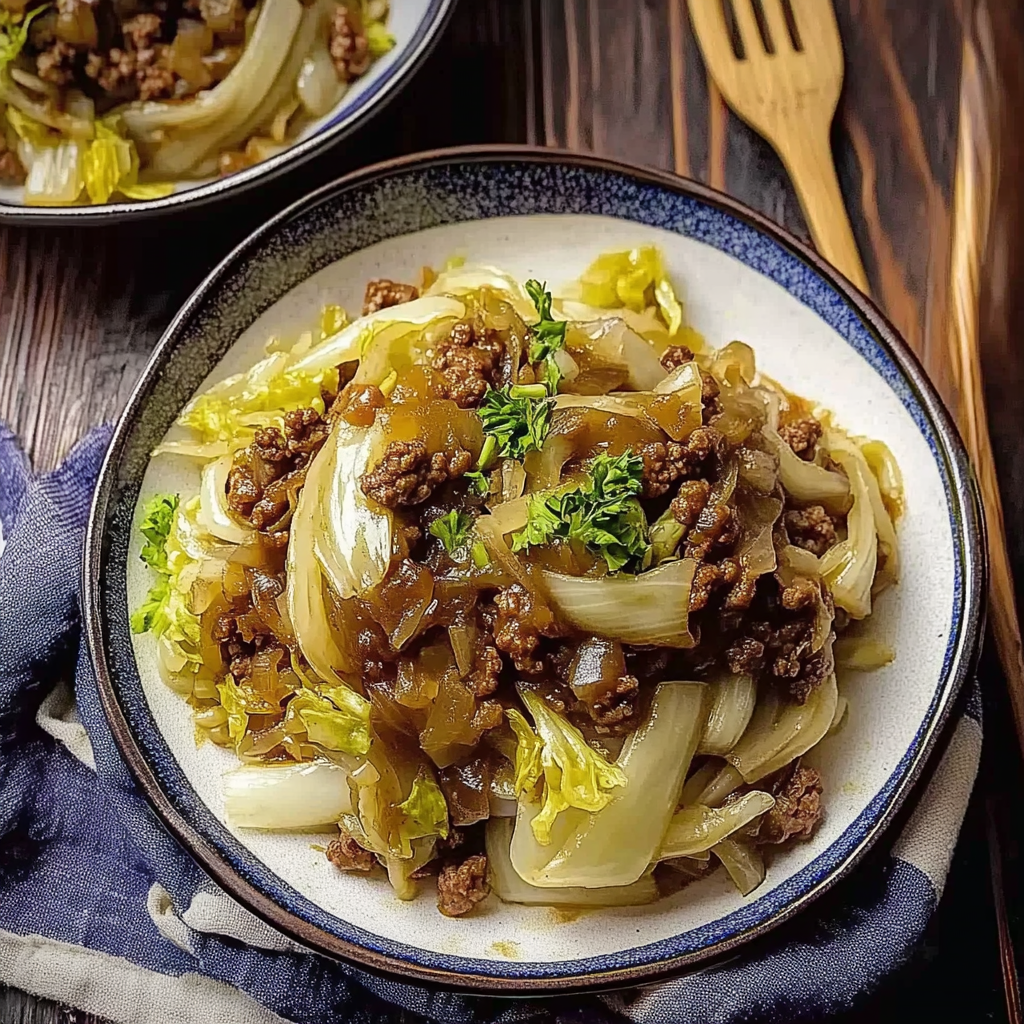Recipe preparation for Tasty Ground Beef and Cabbage Skillet