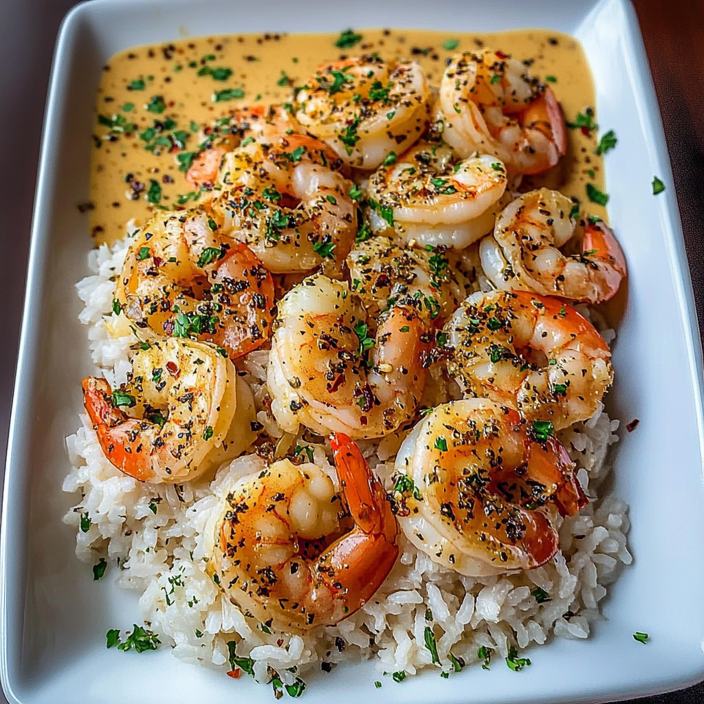Recipe preparation for Creamy Garlic Butter Shrimp with Rice