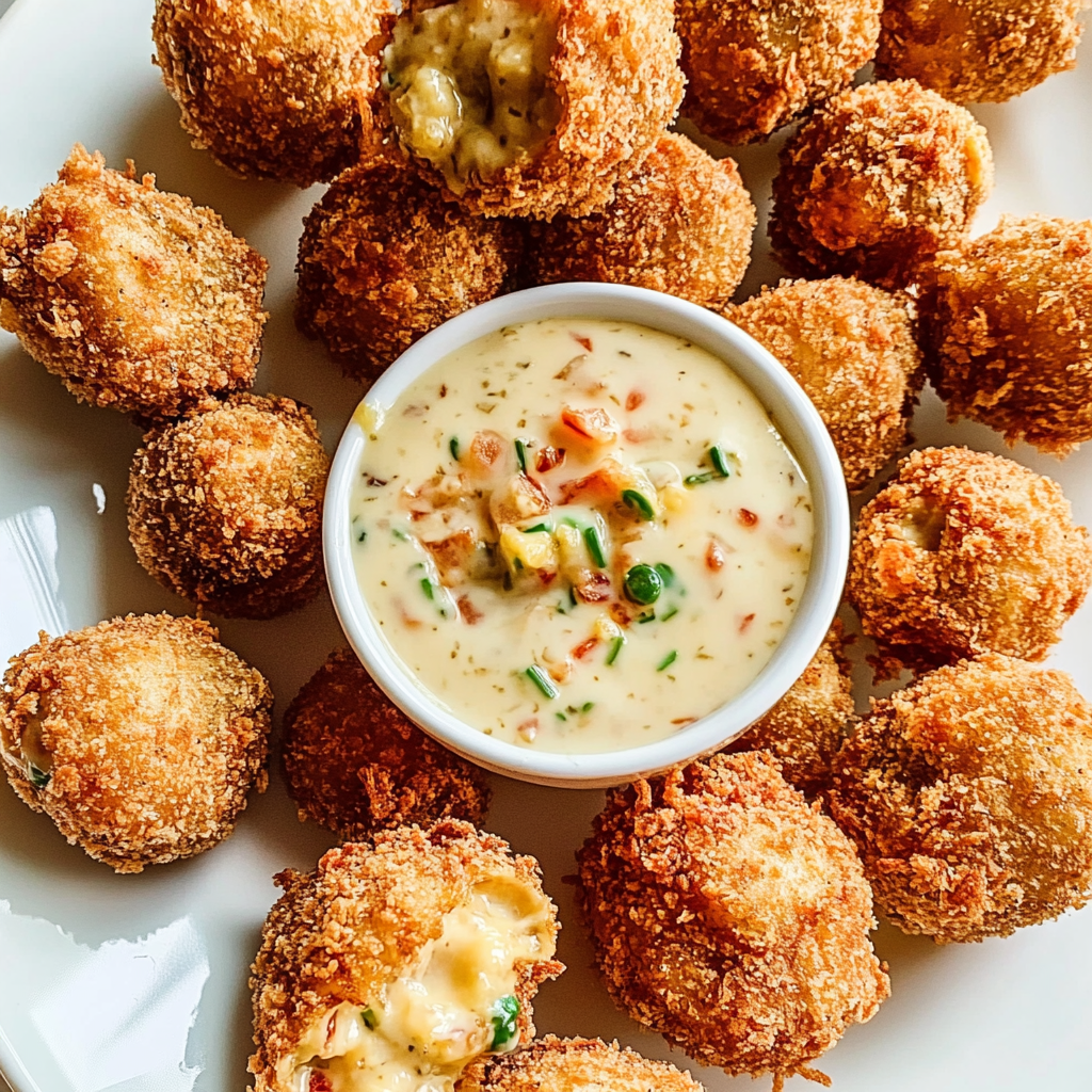 Recipe preparation for Pimento Cheese Fried Olives