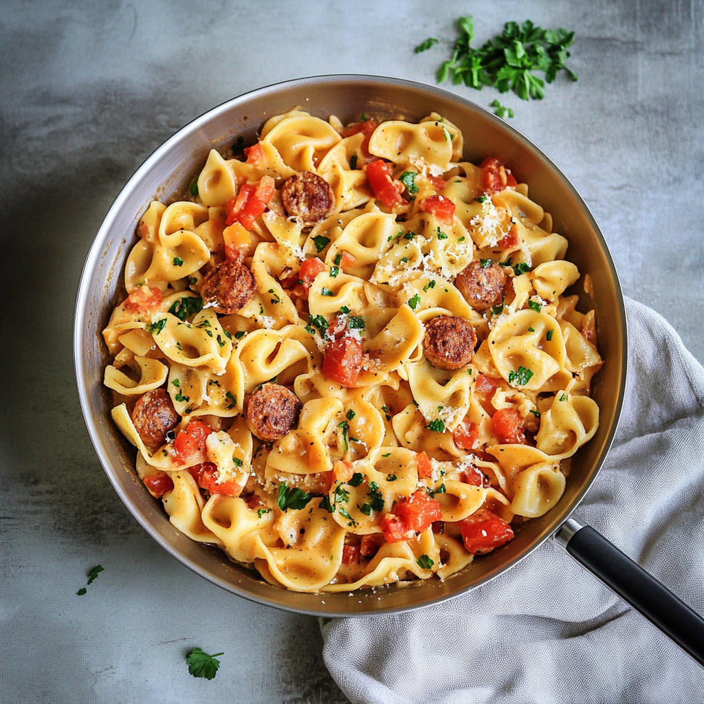 Recipe preparation for Loaded Cajun Alfredo Tortellini