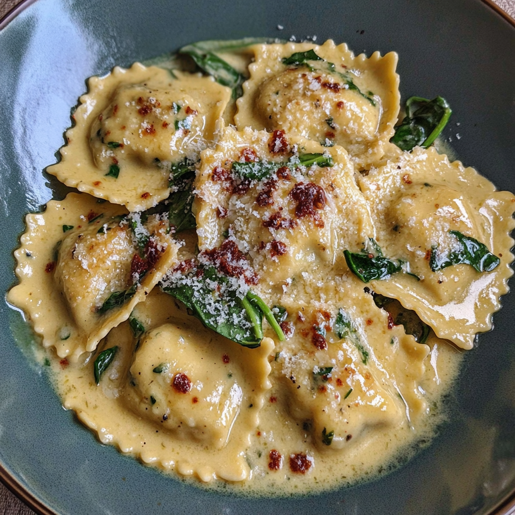 Recipe preparation for Creamy Tuscan Cheese Ravioli