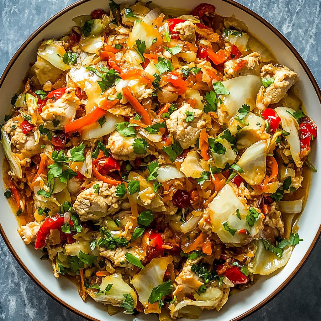 Recipe preparation for Chicken and Cabbage Skillet