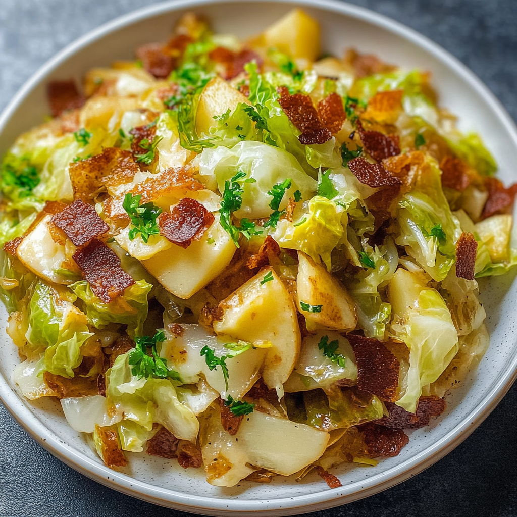 Recipe preparation for Fried Cabbage and Potatoes
