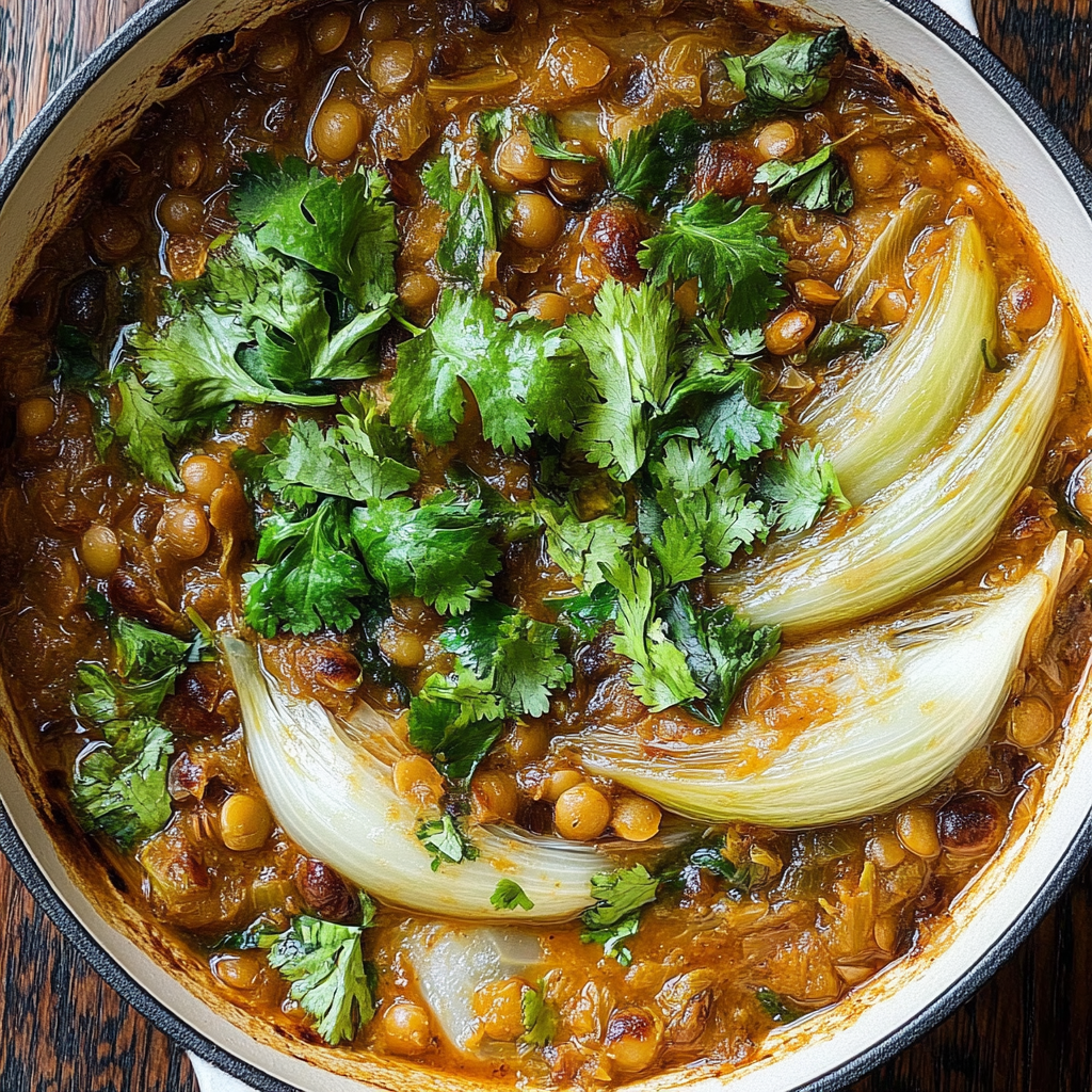 Recipe preparation for Braised Cabbage and Lentils