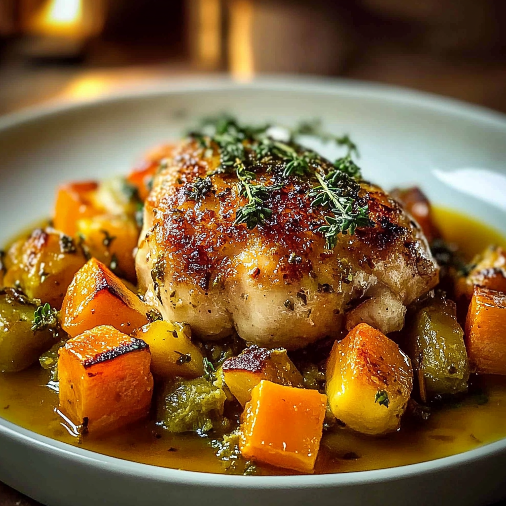 Recipe preparation for Roasted Chicken Leek Butternut