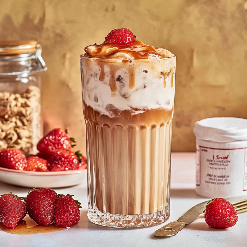 Recipe preparation for Strawberry Peanut Butter Iced Latte