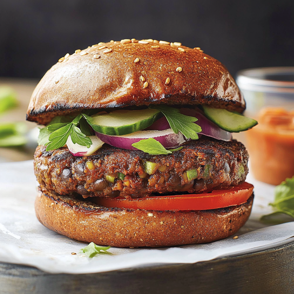Recipe preparation for Healthy Baked Black Bean Burgers on Whole Wheat Buns