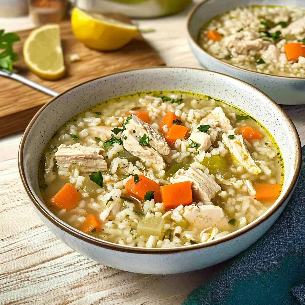 Recipe preparation for Quick Lemon Herb Chicken and Rice Soup