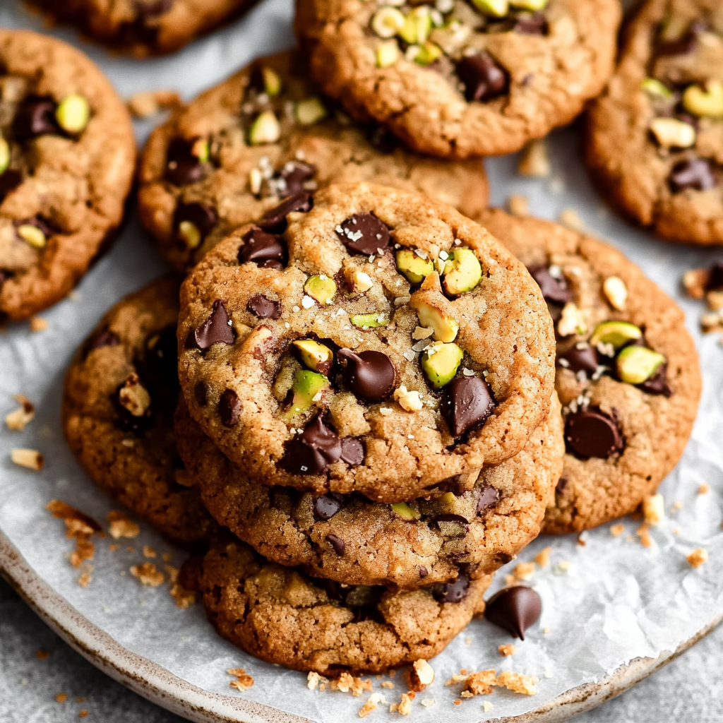 Recipe preparation for Chewy Pistachio Cookies W/ Dark Chocolate Chunks