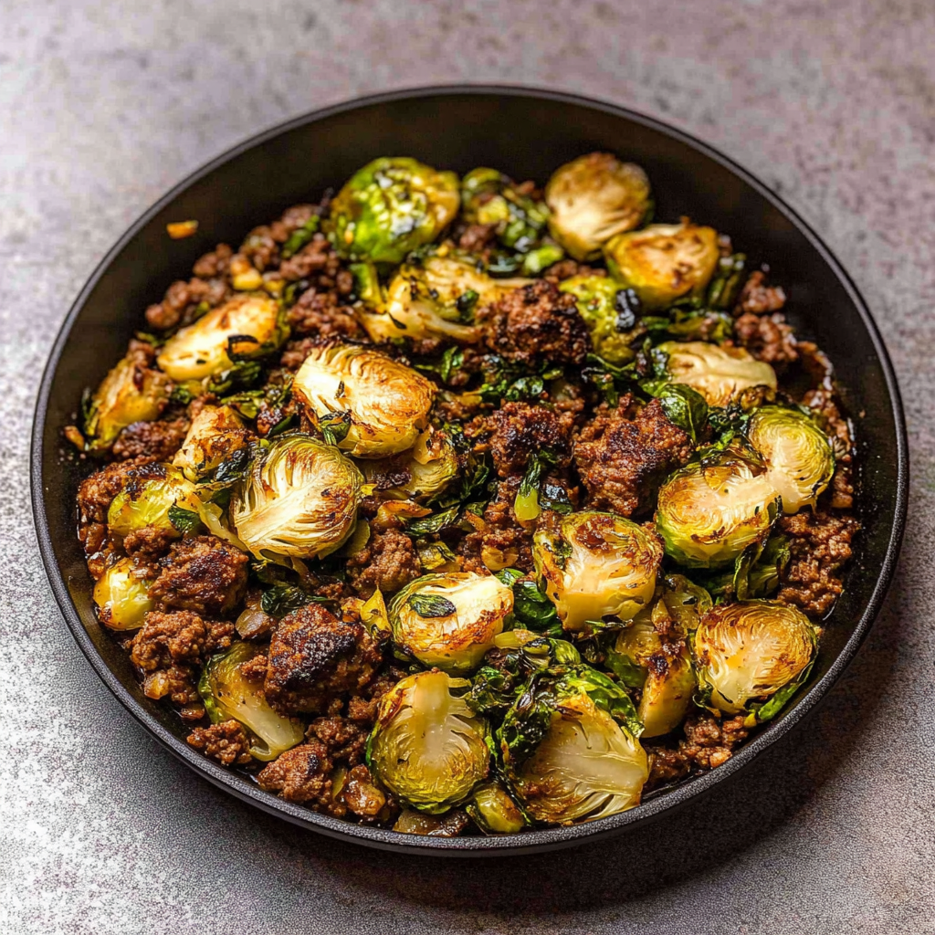 Recipe preparation for Ground Beef and Brussels Sprouts