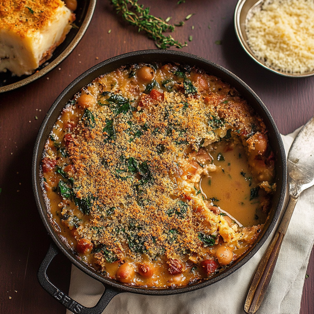 Recipe preparation for Caramelized Shallot and Bean Gratin