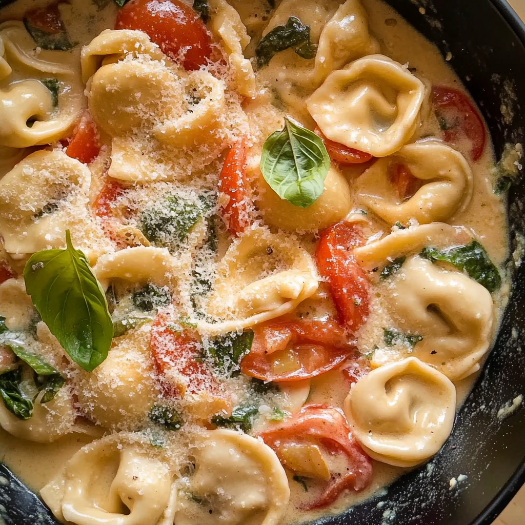 Recipe preparation for creamy tomato tortellini