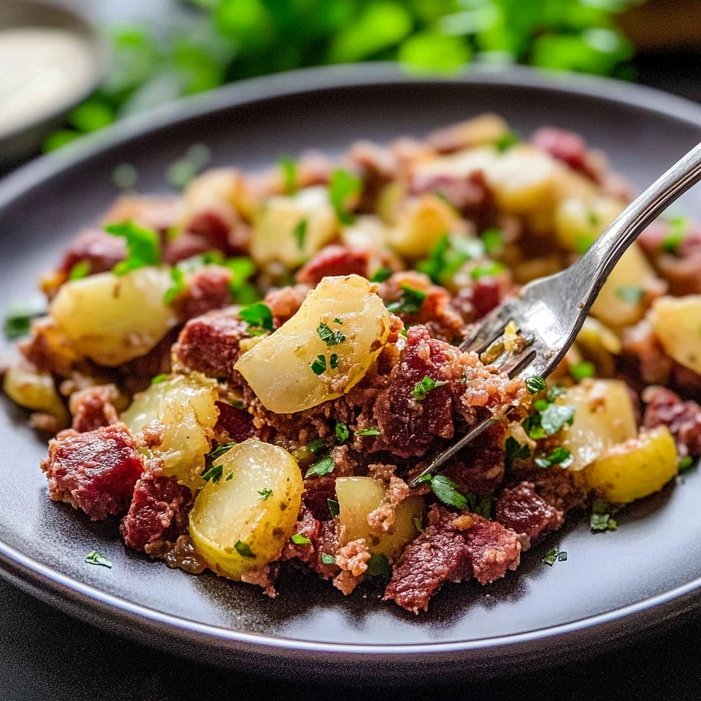 Recipe preparation for corned beef and cabbage hash