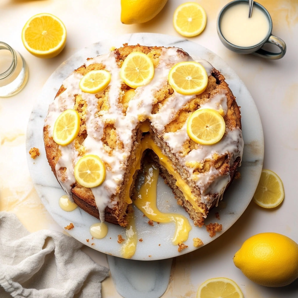 Recipe preparation for lemon coffee cake with icing