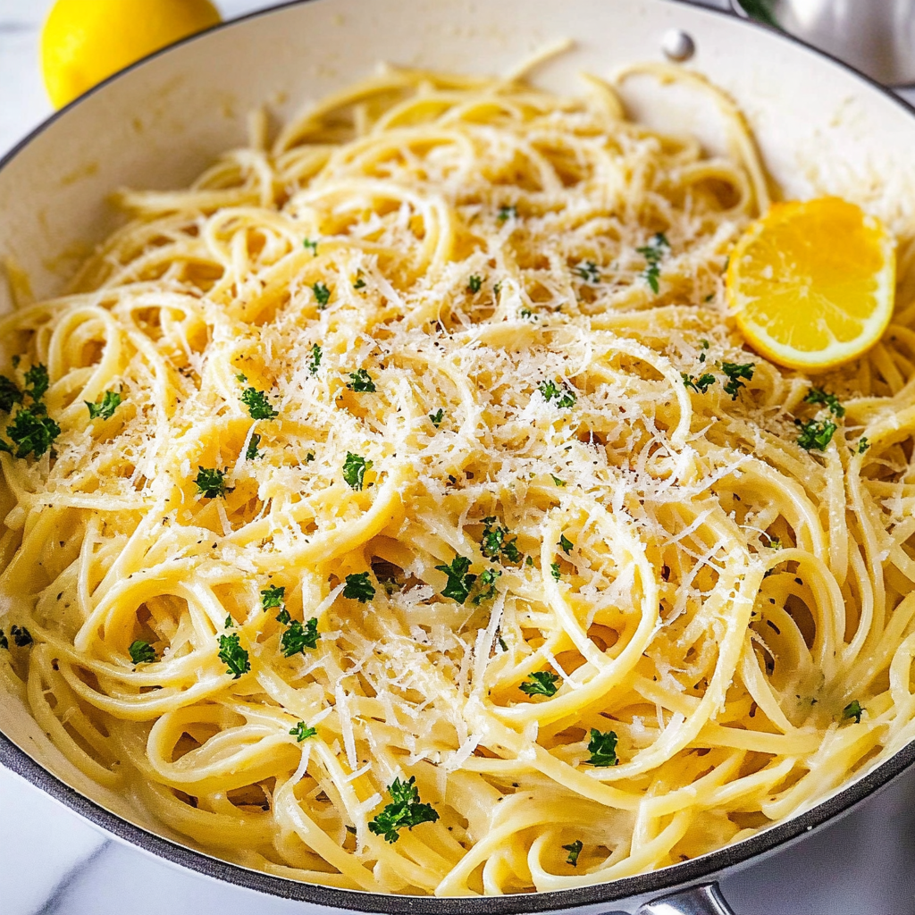 Recipe preparation for lemon garlic pasta