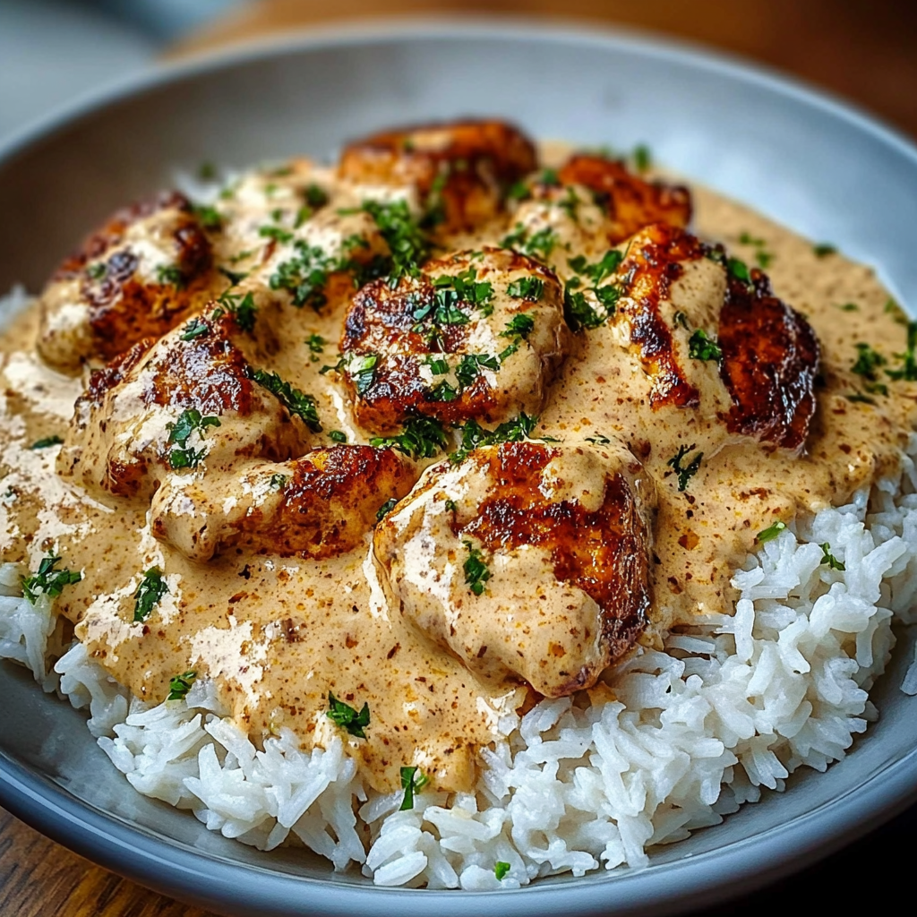Recipe preparation for Creamy Smothered Chicken Rice