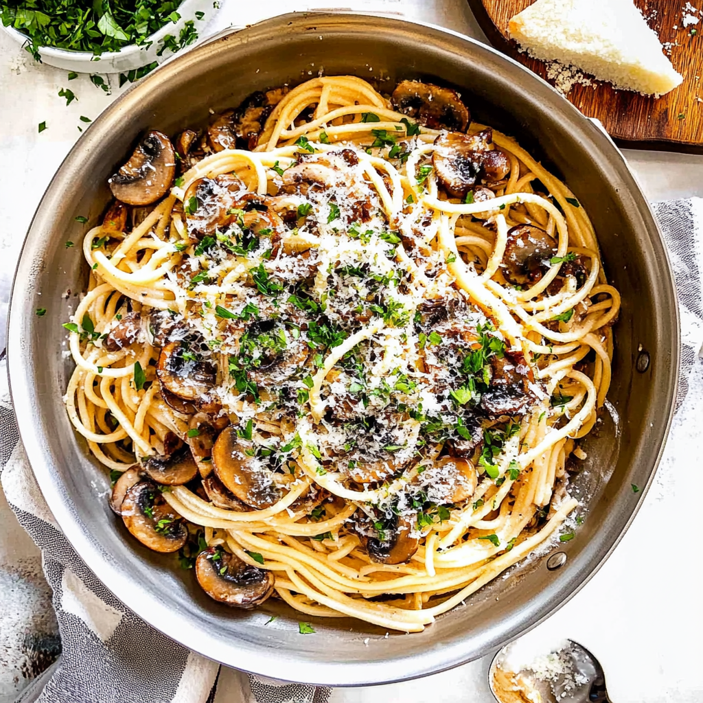 Recipe preparation for Mushroom Parmesan Pasta