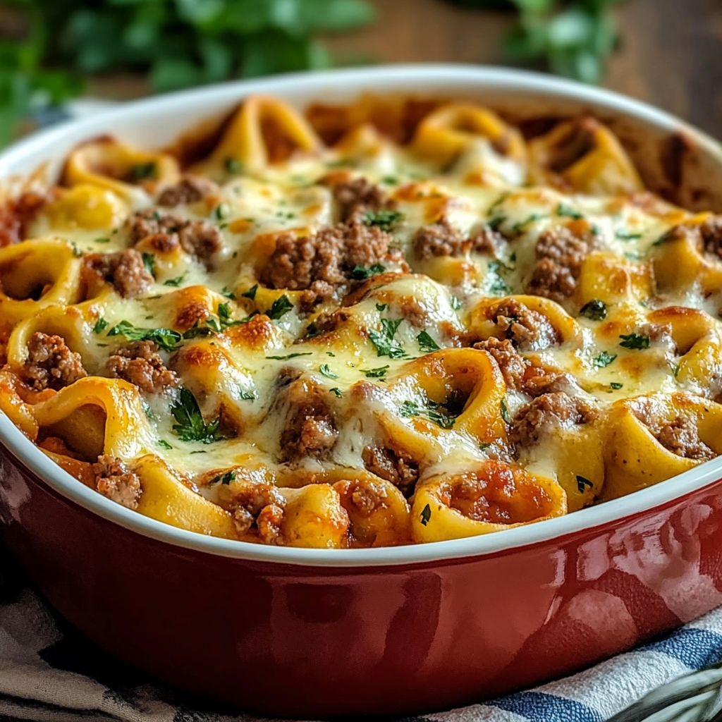 Recipe preparation for Beefy Tortellini Bake