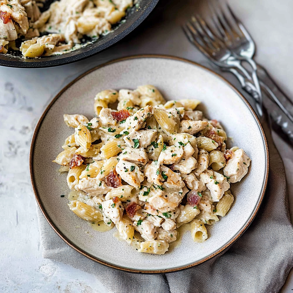 Recipe preparation for creamy chicken and bacon pasta