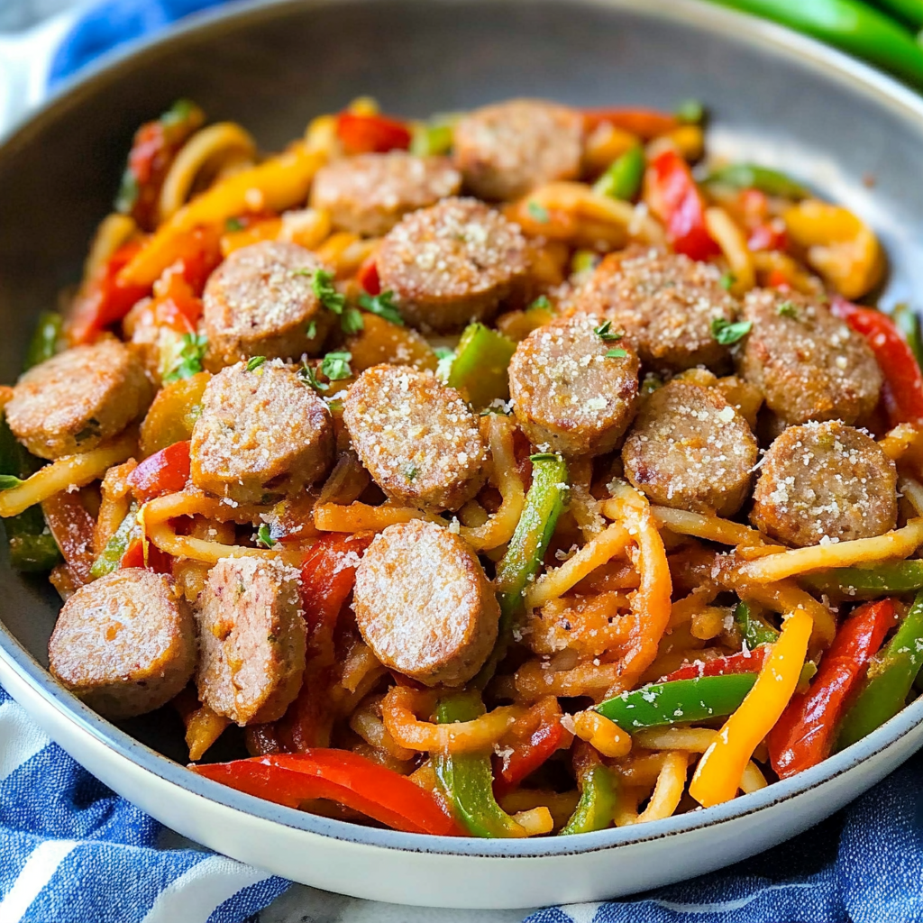 Recipe preparation for sausage and pepper pasta