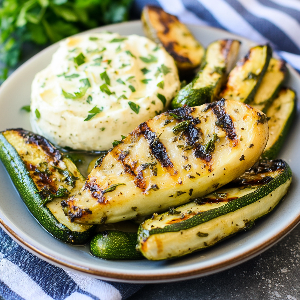 Recipe preparation for grilled zucchini with garlic and herbs