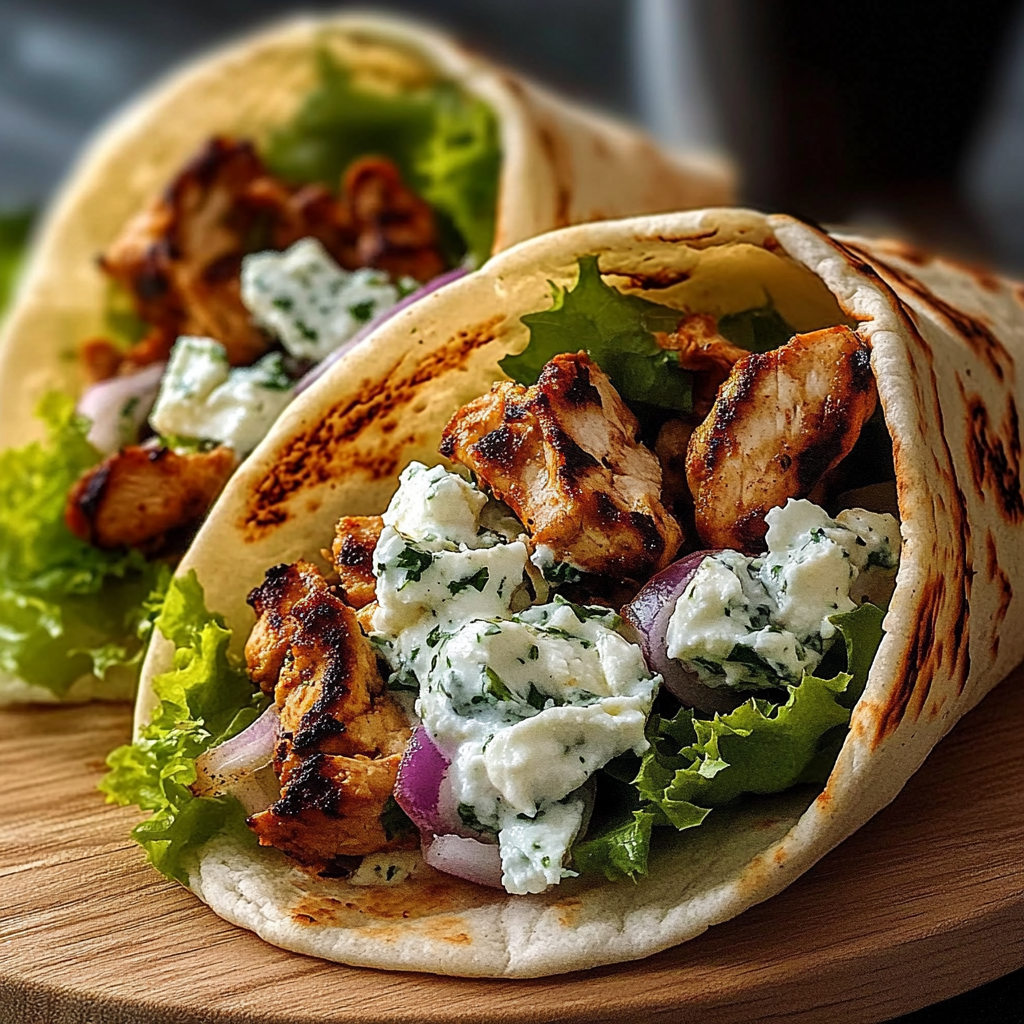Recipe preparation for Mediterranean Chicken Gyros with Feta