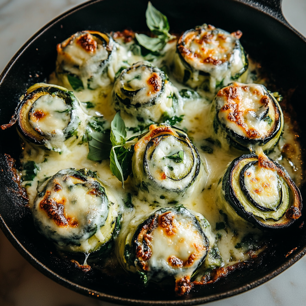 Recipe preparation for Three Cheese Zucchini Rollatini