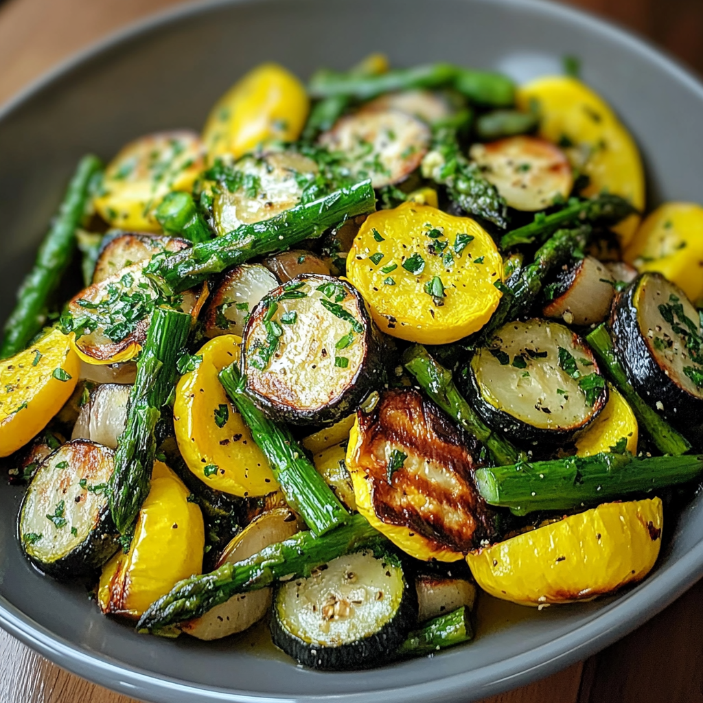 Recipe preparation for Vibrant Asparagus, Zucchini, and Squash Medley