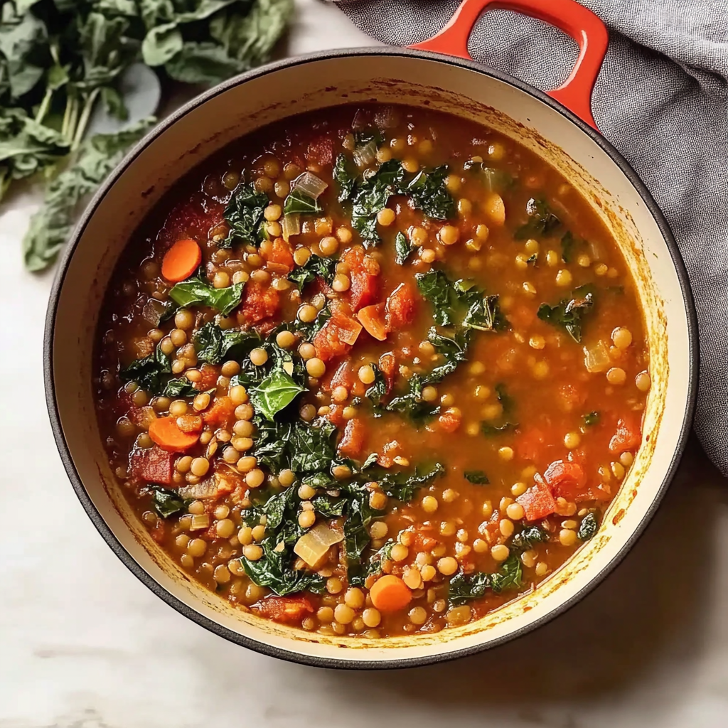 Recipe preparation for Mediterranean Lentil and Kale Soup