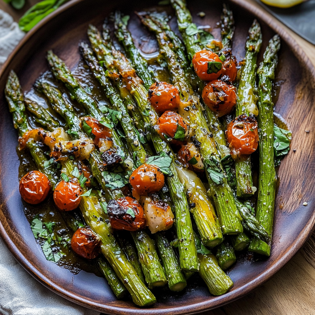 Recipe preparation for Caprese Roasted Asparagus