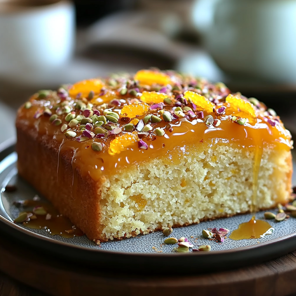 Recipe preparation for Cardamom Orange Pistachio Tea Cake