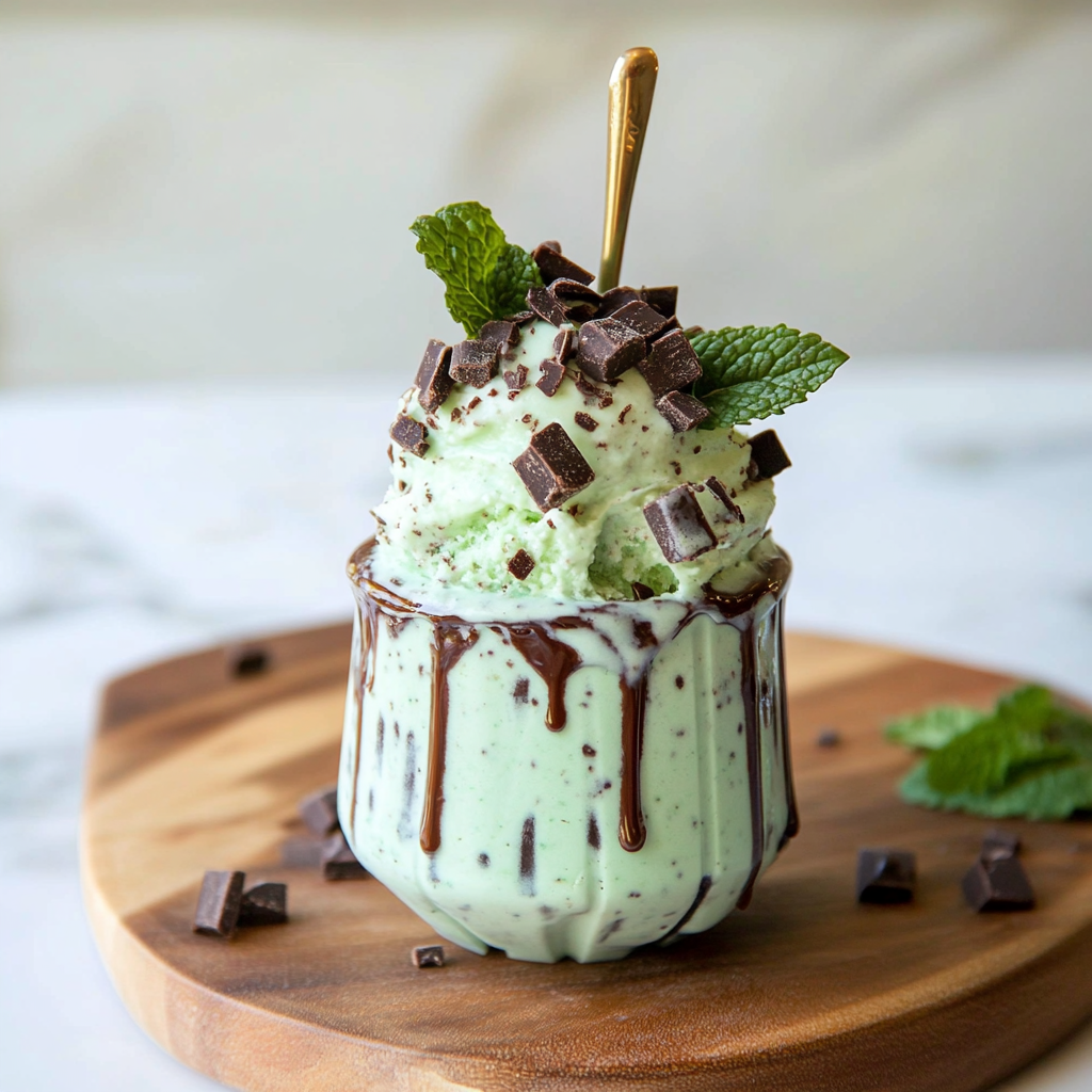 Recipe preparation for Mint Chocolate Chip Ice Cream