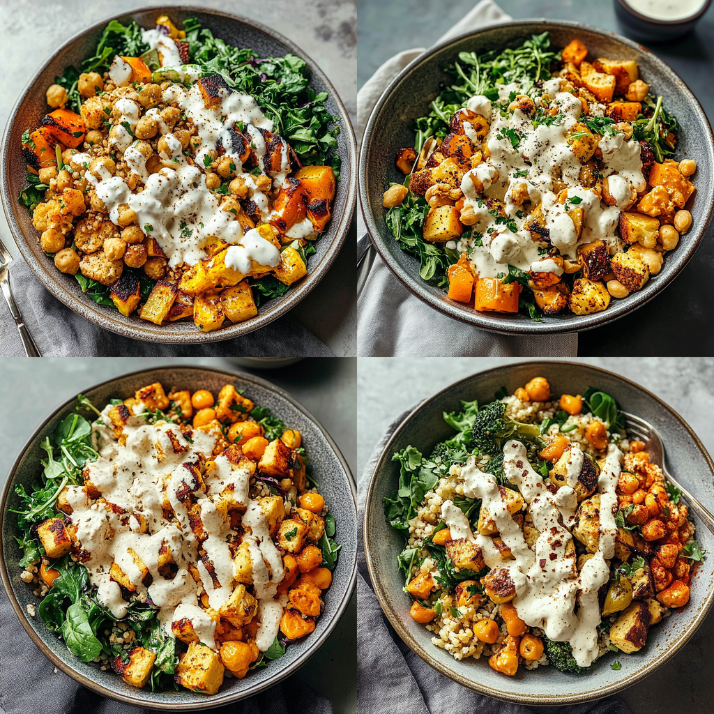 Recipe preparation for Nourish Bowl Recipe with Tahini Yogurt Dressing