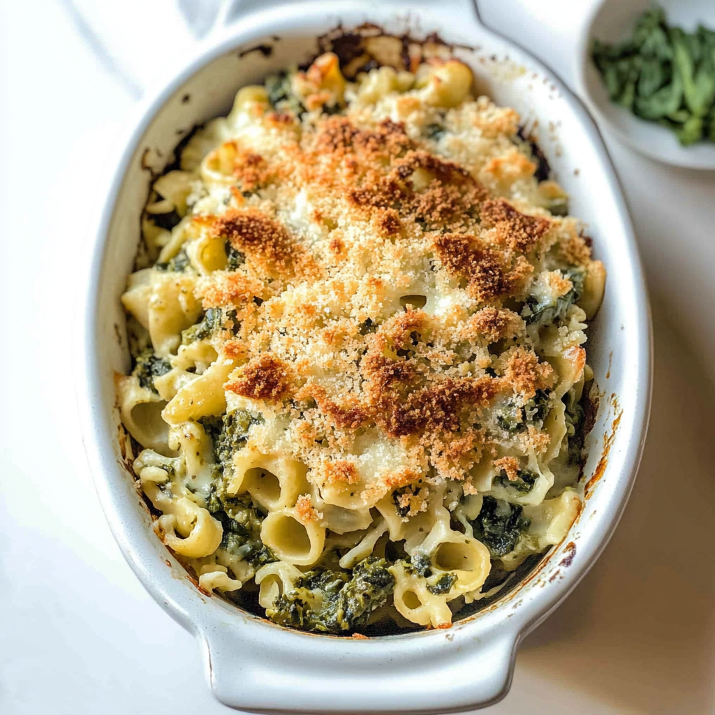 Recipe preparation for Spinach and Artichoke Baked Pasta