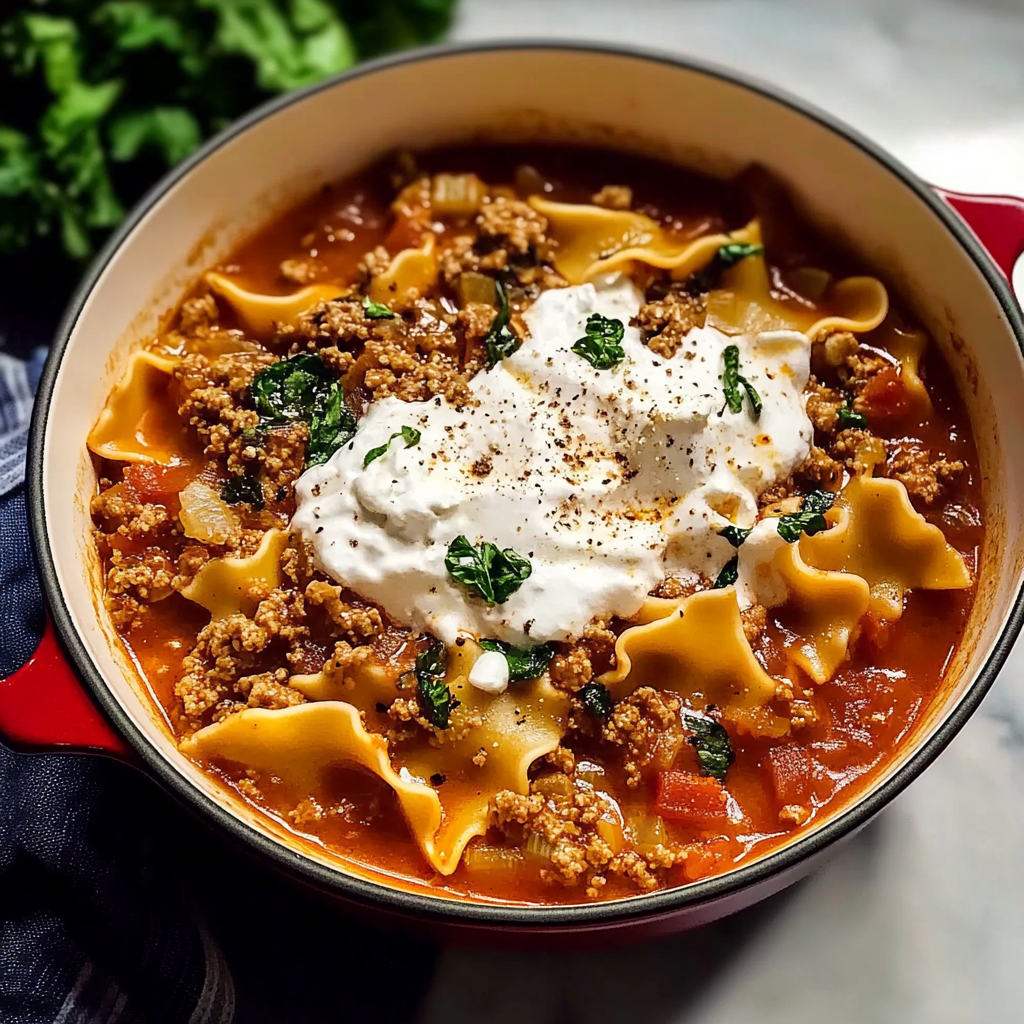 Recipe preparation for Dutch Oven Lasagna Soup