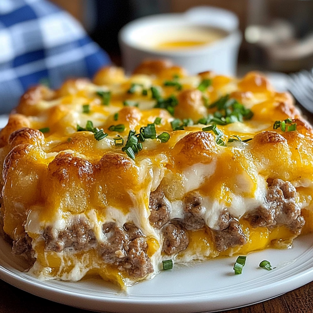 Recipe preparation for Tater Tot Sausage Breakfast Casserole