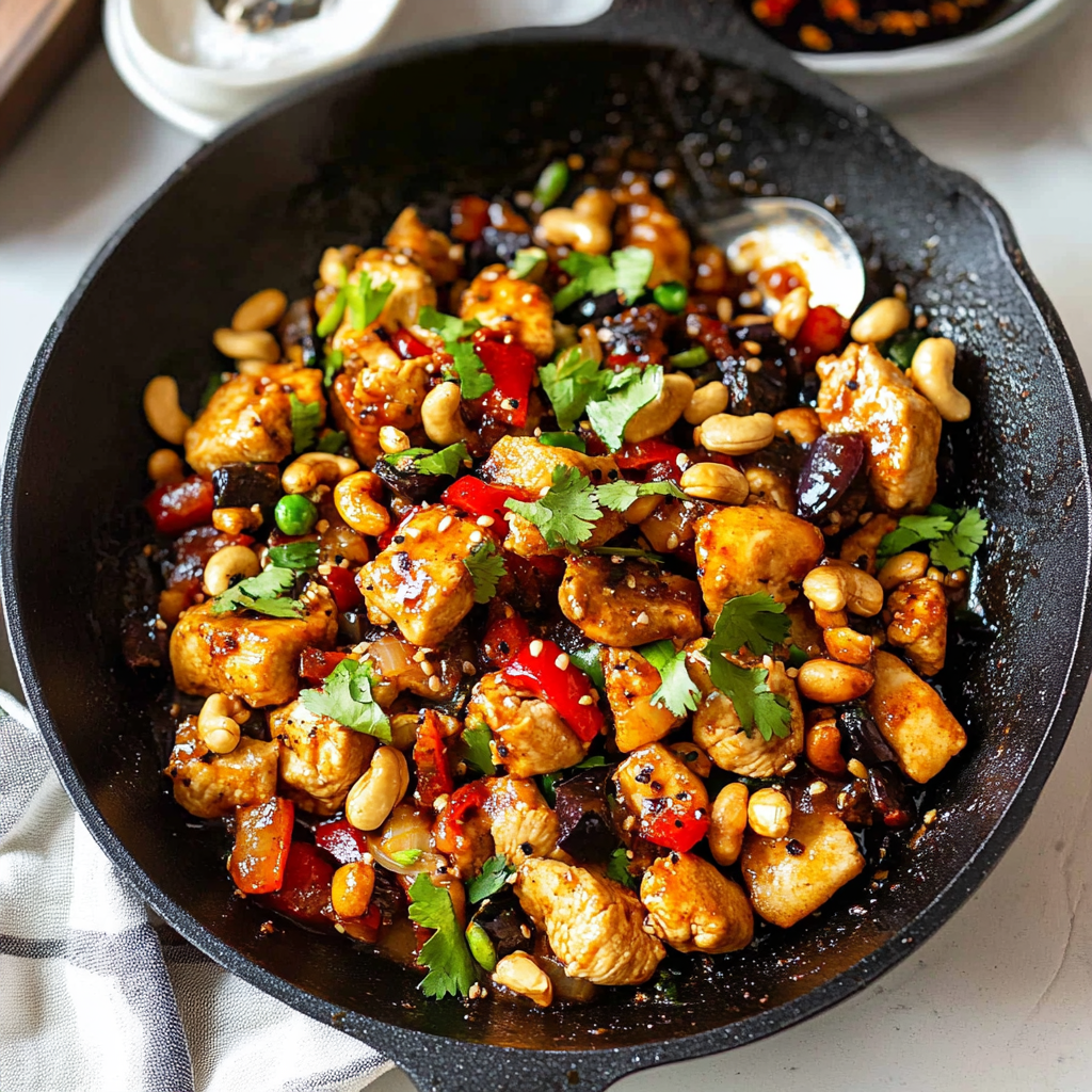Recipe preparation for Spicy Cashew Chicken