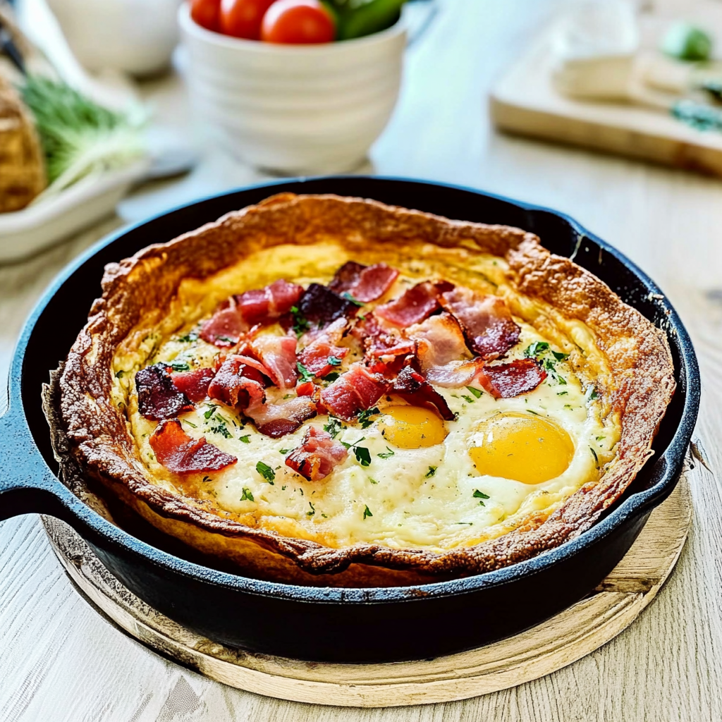 Recipe preparation for Savory Cheddar & Bacon Dutch Baby