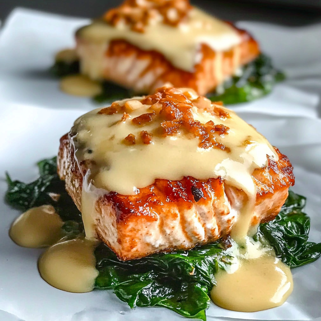 Recipe preparation for Baked Salmon Spinach