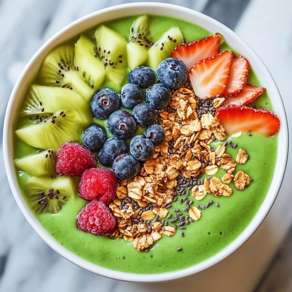 Recipe preparation for Green Smoothie Bowl with Granola