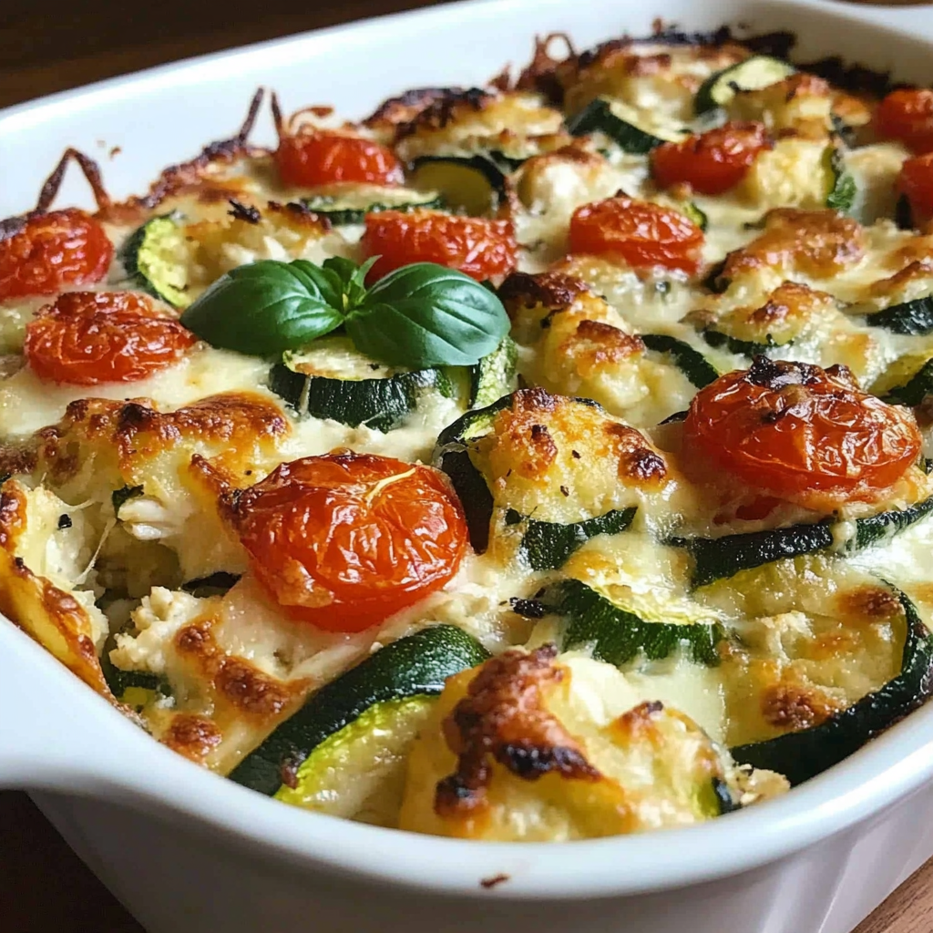 Recipe preparation for Cheesy Chicken Zucchini Bake